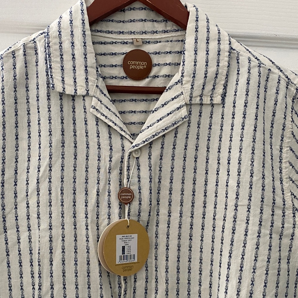 Common People Men's Striped Casual Shirt - White and Blue